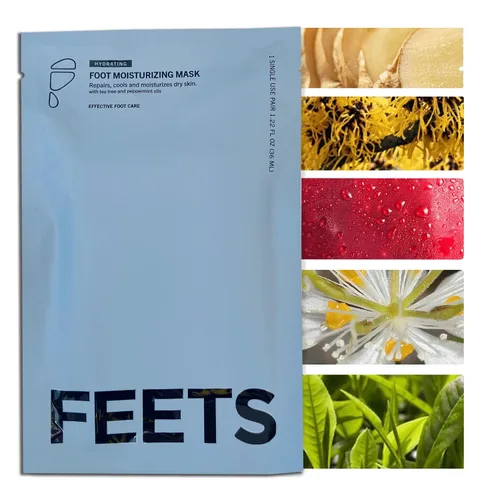 Vista 4 de FEETS Mascarilla hidratante para pies con árbol de té y menta (paquete de 3) Perfecto para hombres y mujeres Hidrata profundamente todo el pie