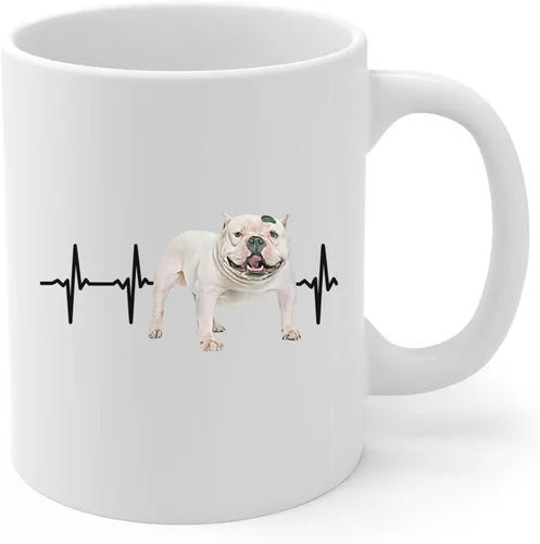 Vista 2 de White American Bully Heartbeat Lifeline Taza de café de cerámica blanca 11oz
