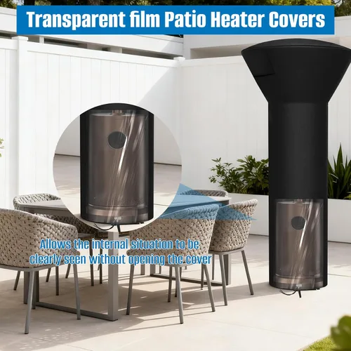 Vista 2 de SIRUITON Fundas para calentador de patio, 420D para exteriores con película transparente, cremallera y bolsa de almacenamiento y a prueba de polvo
