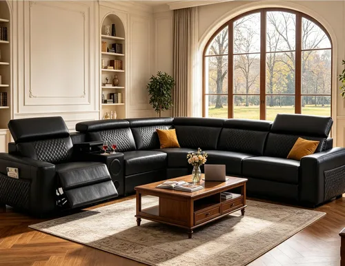 Vista 22 de Juego de sofá seccional reclinable de cuero, sofá seccional con 4 sillones reclinables Juegos de muebles de sala con 3 reclinables, luz LED