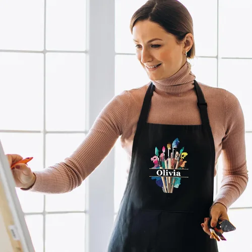 Vista 2 de Personalized Painting Apron with Custom Name, Mother's Day Gift for Mom, Personalized Adjustable Apron for Painter, Women