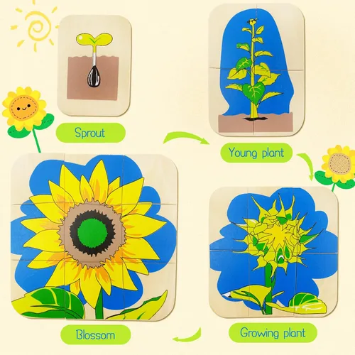 Vista 3 de Montessori - Rompecabezas de madera con diseño de girasol de 4 capas