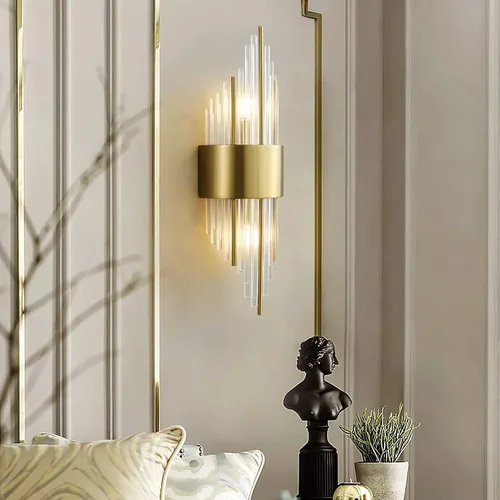 Vista 3 de Lámparas doradas para tocador de baño, aplique de pasillo con pantalla de cristal, lámparas de baño sobre espejo, luces de pared interiores