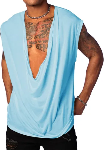 Vista 2 de PASLTER Camisetas sin mangas para hombre, con cuello vuelto, sueltas, casuales, para verano, playa, básicas, sin mangas