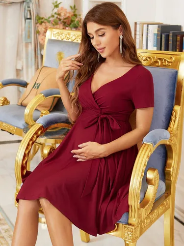 Vista 3 de Ever-Pretty Vestido de maternidad cruzado corto con cuello en V para mujer 20786