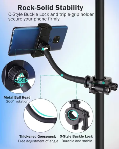 Vista 5 de LMS Soporte de micrófono para teléfono, soporte flexible para micrófono, soporte de soporte de música para iPhone, soporte de micrófono, clip