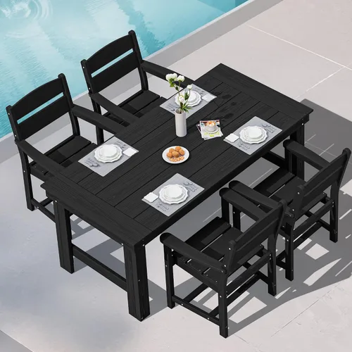 Vista 13 de SERWALL Juego de mesa y sillas de comedor para exteriores HDPE para 4 Azul marino