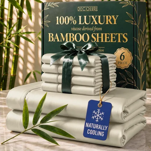 Vista 12 de DECOLURE Sábanas de Viscosa 100% Derivada de Bambú Tamaño Full - Juego de Sábanas de Lujo de 6 Piezas Naturalmente Refrescantes, Ultra Suaves Negro