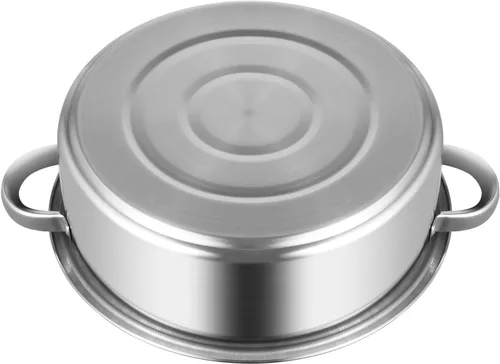 Vista 8 de Vaporizador de acero inoxidable de 5 niveles con asas, olla de vapor para cocinar carne y verduras con tapa y asa, olla de vapor redonda con sartén