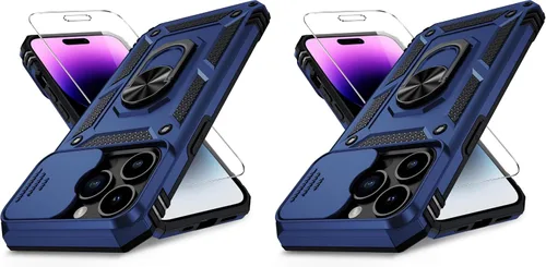 Vista 24 de Funda para iPhone 14 con cubierta para lente de cámara, protector de pantalla HD, protección contra caídas de grado militar de 10 pies, soporte