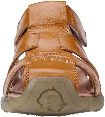 Vista 2 de DADAWEN - Sandalias deportivas de cuero para niños y niñas, puntera cerrada, para exteriores (para bebés, niños pequeños y grandes)