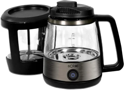 Vista 2 de SOLAC SIPHON BREWER - Cafetera al vacío 3 en 1, cafetera de té y caldera de agua, acero inoxidable cepillado y negro, 30 onzas
