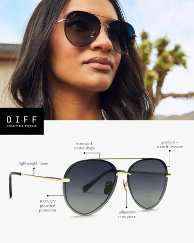 Vista 3 de DIFF Lenox - Lentes de sol polarizados de gran tamaño para mujer, protección UV400, marcos de acero inoxidable dorados