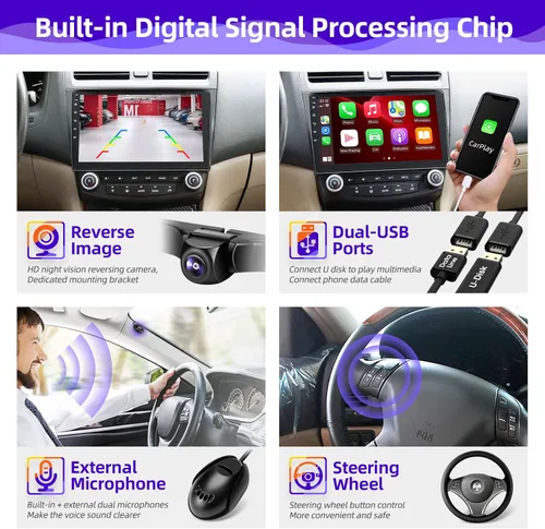 Vista 5 de Para Honda Accord 7th 2003 2004 2005 2006 2007 Android Car Radio Stereo Compatible con Android Auto Wireless Carplay 8core 1280X720 Pantalla táctil