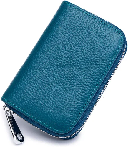 Vista 2 de Tarjetero RFID de cuero genuino para tarjetas de crédito con cremallera, Moderno