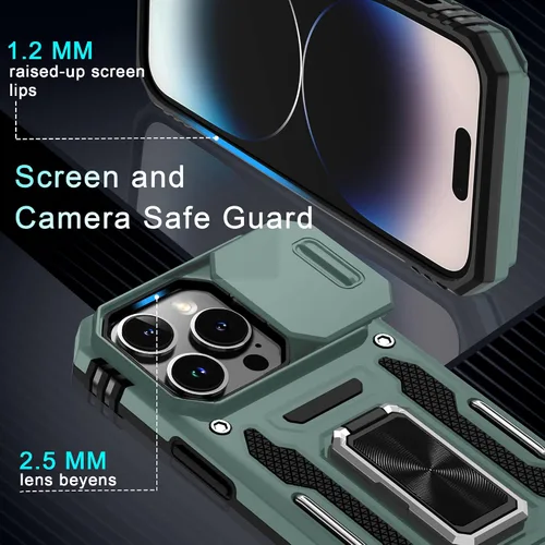 Vista 79 de DEERLAMN Funda para iPhone Xs Max con funda deslizante para cámara + protector de pantalla, soporte giratorio de anillo de grado militar a prueba