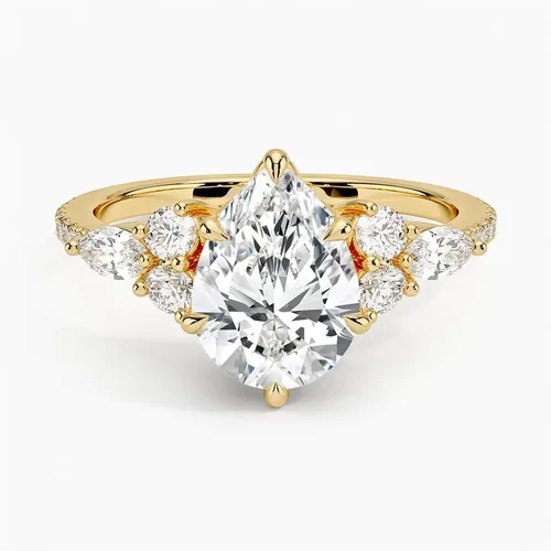 Vista 4 de IGI - Anillo de compromiso de diamantes creados en laboratorio con diseño de pera blanca de 1.56 quilates con diamantes redondos de laboratorio