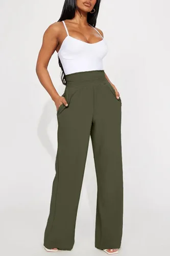 Vista 4 de Dokotoo Pantalones de pijama de pierna ancha para mujer, pantalones de yoga fluidos, pierna recta, cintura alta, pantalones palazzo elásticos