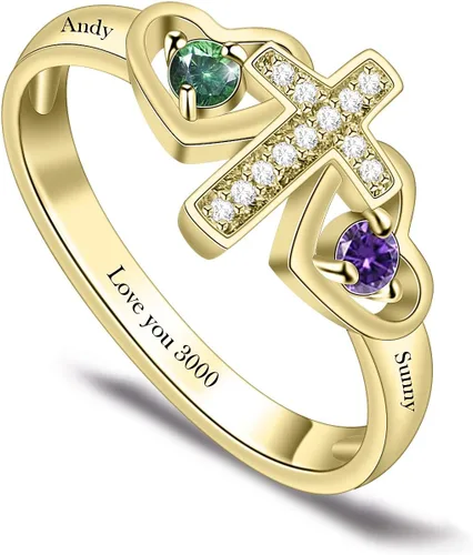 Vista 2 de BAUMA AUTO Anillo personalizado para madres con piedras natales de imitación de 12345678 para abuela, madre, anillos de aniversario significativos