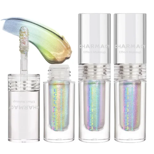Vista 25 de CHARMACY Sombra de ojos líquida duocroma, aspecto metálico, juego de sombras de ojos con purpurina de larga duración, pigmentos metálicos, secado