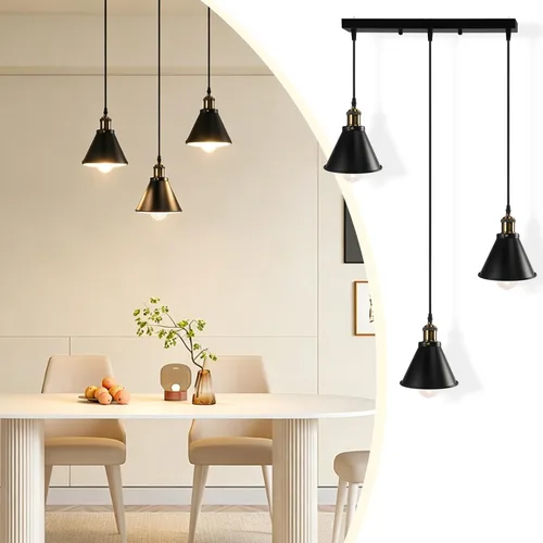 Vista 8 de FIRVRE Lámpara colgante industrial de 3 luces, lámpara colgante de metal ajustable, iluminación colgante vintage para cocina, restaurante, comedor