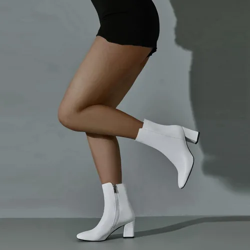 Vista 7 de Caradise Botas de tacón alto y grueso para mujer con cremallera y punta cuadrada