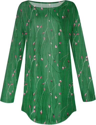 Vista 3 de Camisetas de manga larga para mujer, cuello redondo, estampadas, holgadas, de moda, para otoño, retro, cómodas, blusas