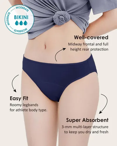 Vista 4 de Neione - Ropa interior menstrual para mujer, bragas cómodas de modal en estilo bikini para niñas