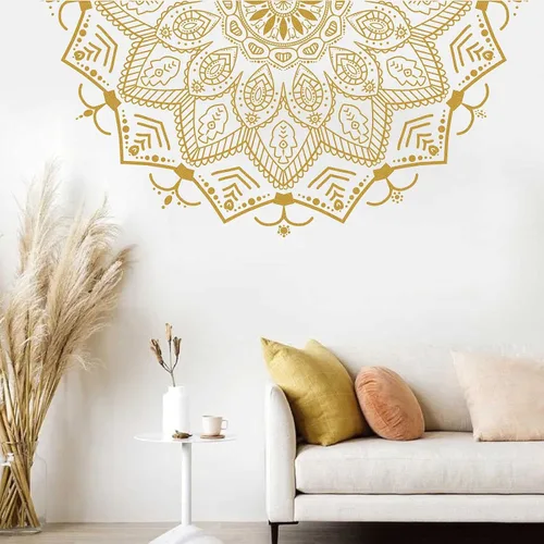 Vista 11 de Kazova Calcomanía de pared de mandala grande, murales artísticos negros para despegar y pegar, calcomanías de mandala boho para dormitorio, sala