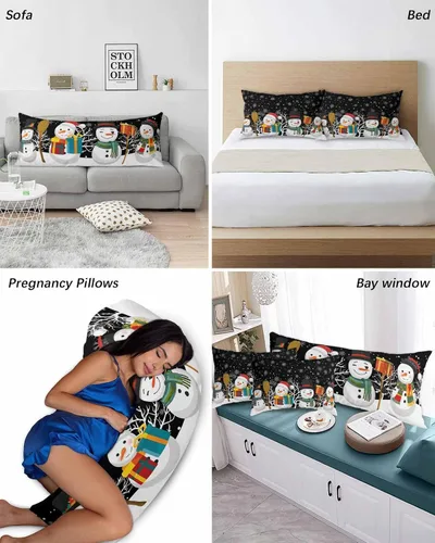 Vista 4 de Fundas de almohada de tamaño estándar de muñeco de nieve negro, paquete de 2 fundas de almohada suaves decorativas para sofá de cuerpo largo