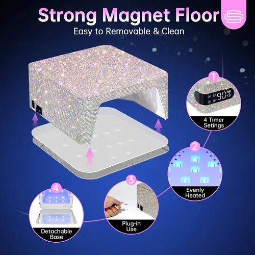 Vista 5 de Lámpara de uñas UV, luz UV de 96 W para uñas de gel, luz de uñas inalámbrica, secadora de uñas recargable, control táctil y sensor automático
