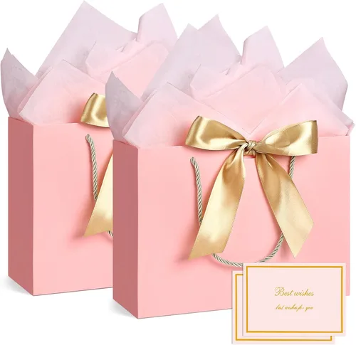 Vista 18 de JMANNI 12 bolsas de regalo de papel de boda con asa, bolsas medianas de regalo de agradecimiento de 13 pulgadas con lazo de cinta, regalos