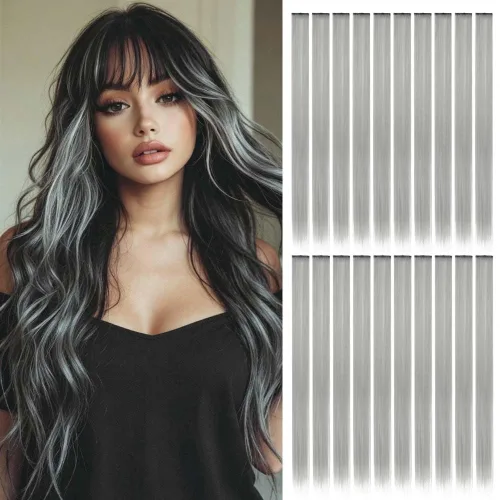 Vista 14 de 20 extensiones de cabello con clip de colores para niñas, extensiones de cabello arcoíris multicolor de 20 pulgadas, reflejos instantáneos, piezas