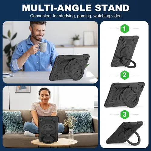 Vista 5 de Funda para Samsung Galaxy Tab A9+/ A9 Plus de 11 pulgadas 2023 con protector de pantalla con soporte giratorio de 360°, correa para el hombro, funda