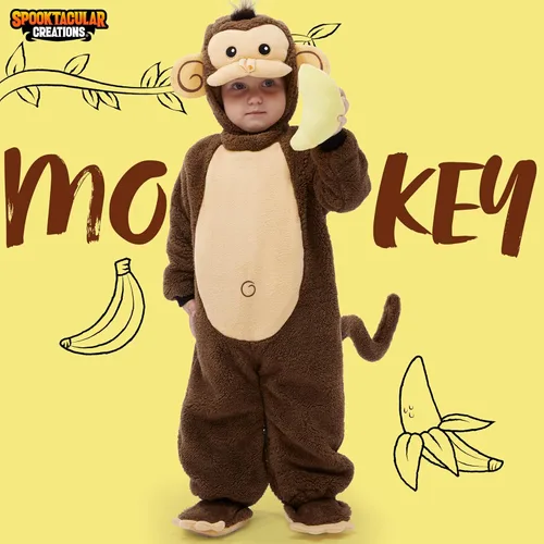 Vista 2 de Spooktacular Creations Halloween Monkey Costume Toddler, Kids Monkey Costume for Baby Halloween Animal Dress Up Party