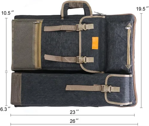 Vista 4 de TRANSON Estuche de Portafolio de Arte Mochila de Lona Bolsa Grande 26” x 19.5