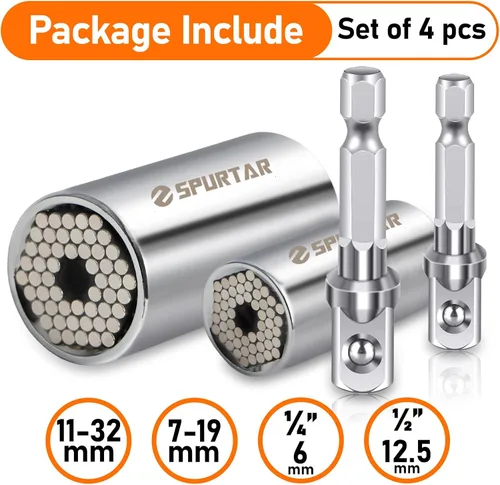 Vista 8 de Spurtar Juego de enchufes universales (11-32 mm 7-19 mm) para desenroscar cualquier perno Herramienta universal de enchufe multifunción
