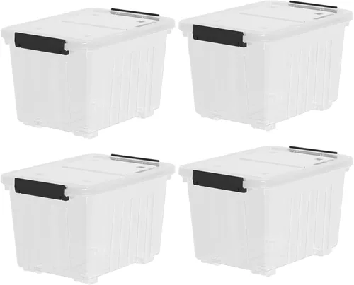 Vista 10 de Contenedor de almacenamiento transparente de 12 cuartos de galón, caja organizadora de plástico con tapa y asas negras, paquete de 6