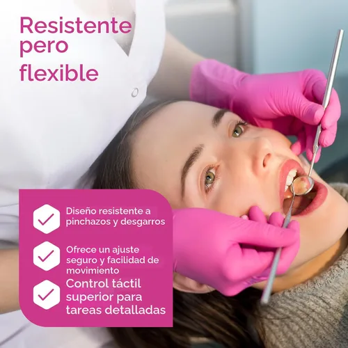 Vista 4 de Inspire Guantes desechables sin látex Guantes de nitrilo rosa para peluquería y uñas, guantes desechables de nitrilo esteticista