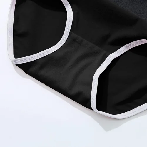 Vista 5 de Ropa interior sin costuras para mujer, 5 piezas, cintura media, de algodón, suave, cómoda, cobertura completa, bragas de algodón, #2-Negro