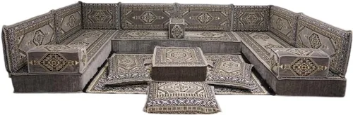 Vista 66 de arabicsofa Sofá en forma de U de estilo árabe para el suelo – Juego de Majlis hecho a mano – Sofá de estilo bohemio