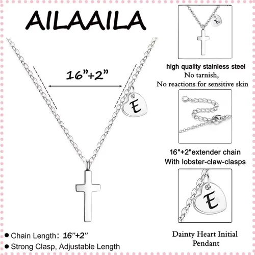 Vista 5 de Tiny Cross Necklace for Girls Heart Initial Necklace Women Heart Birthstone Necklace Letter Stainless Steel Pendant Jewelry First Communion