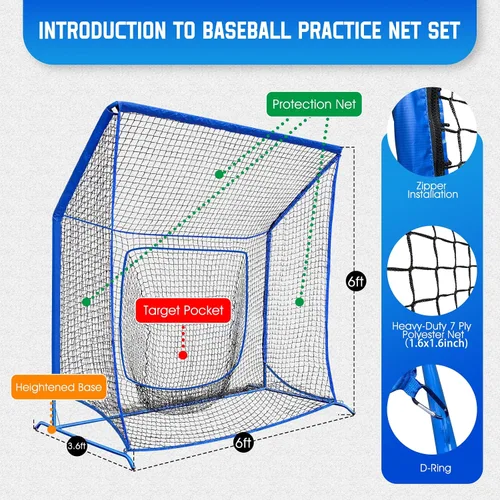 Vista 7 de Baseball Softball Net with Blocking System, Batting Cage Practice Net