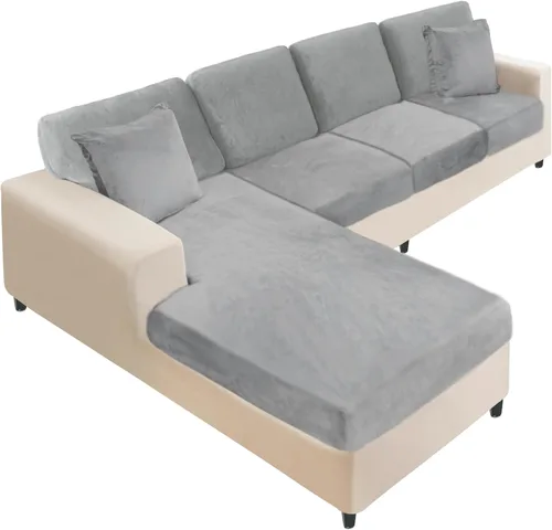 Vista 14 de NAISI Fundas de cojín de sofá de terciopelo elásticas de 1 pieza, fundas de asiento de sofá o respaldo, fundas suaves individuales para sofá Beige