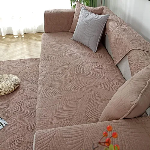 Vista 4 de vctops Funda de algodón con diseño bordado de hoja de palmera para sofá seccional, funda para sofá, para perros, gatos y mascotas, para sofá