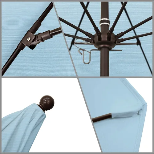 Vista 2 de California Umbrella ALTO908117-5410 Venture Series - Sombrilla comercial para patio, 9 pies redonda, color azul aire Sunbrella
