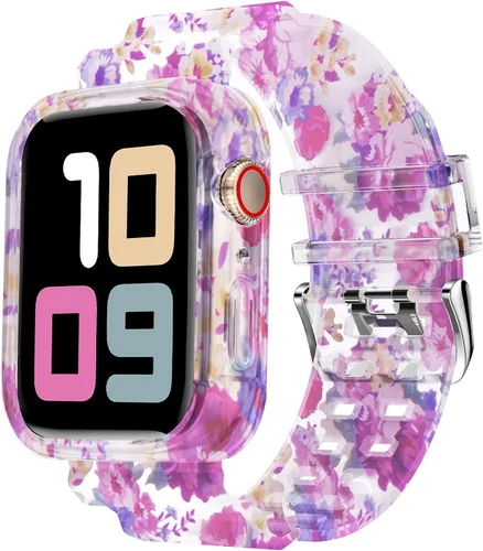 Vista 11 de DABAOZA - Correa transparente compatible con Apple Watch de 1.772 in y 1.732 in, con purpurina transparente Women Men,Glitter Bling TPU