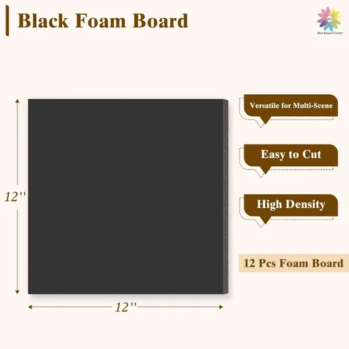 Vista 2 de Mat Board Center - Paquete de 12 tableros de espuma negra de 12 x 12 Negro
