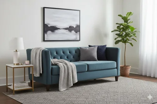 Vista 26 de Container Furniture Direct Muebles clásicos con capitoné y modernos para sala de estar, sofá universitario con relleno, cómodo sofá biplaza de Gris