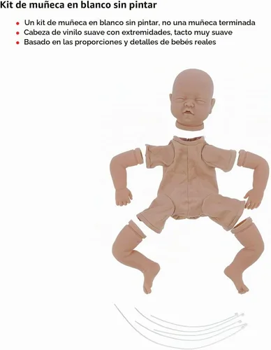 Vista 2 de SUNGOOYUE Kit de muñeca DIY de 22 pulgadas, muñeca sin pintar, conjunto de accesorios de piezas de extremidades suaves para bebés